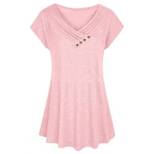

Plus Size Surplice Ruched Raglan Sleeve Tunic T-shirt, Light pink