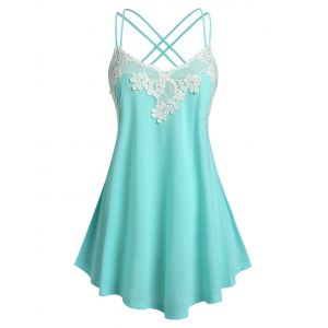 

Plus Size Embroidery Criss Cross Back Tank Top, Light green