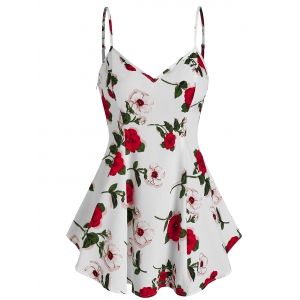 

Flower Printed Flare Cami Tank Top, White