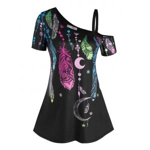 

Skew Neck Dreamcatcher Print T Shirt, Black