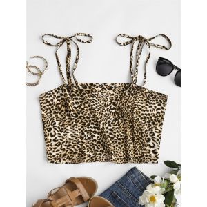 

Plus Size Leopard Tie Shoulder Cropped Cami Top, Multi