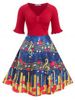 Plus Size 50s Musical Notes Heart Print Vintage Flare Dress -  