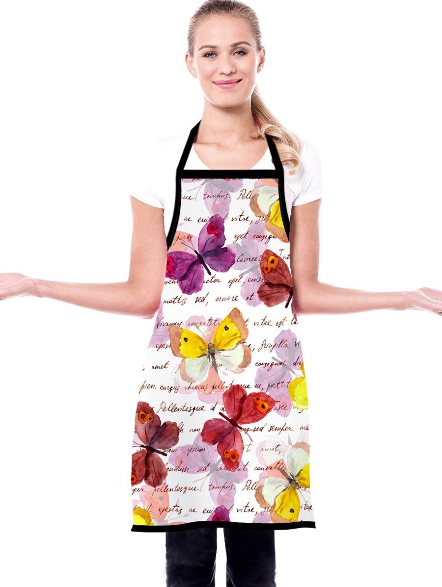 

Butterfly Letters Print Waterproof Kitchen Apron, Warm white