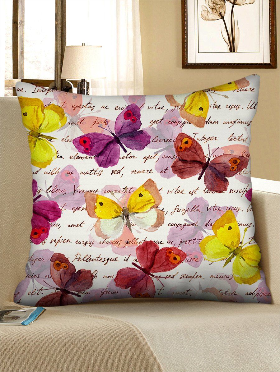 

Letters Watercolor Butterfly Print Square Linen Pillowcase, Warm white