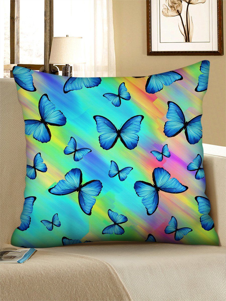 

Rainbow Color Butterfly Printed Linen Square Pillowcase, Macaw blue green