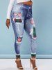 High Waisted 3D Print Floral Plaid Panel Plus Size Jeggings -  