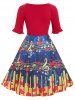 Plus Size 50s Musical Notes Heart Print Vintage Flare Dress -  