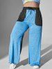 Pockets Contrast Heathered Plus Size Wide Leg Pants -  