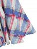 Plaid Print Cold Shoulder Button Up Belted Dress -  