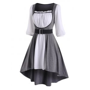 

Colorblock Ruffle Belted Dip Hem Dress, Gray