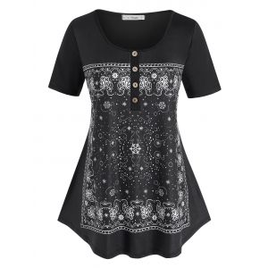 

Plus Size Printed Henley Tee, Black