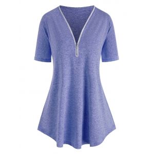 

Plus Size Space Dye Half Zip Long Tee, Blue