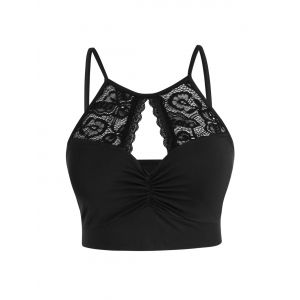 

Plus Size Lace Panel Keyhole Ruched Backless Bralette Top, Black