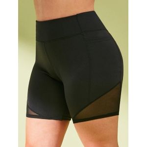 

Stitching Side Pockets Yoga Plus Size Biker Shorts, Black