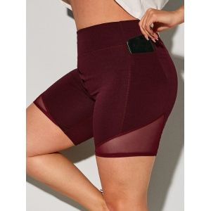

Stitching Side Pockets Yoga Plus Size Biker Shorts, Deep red
