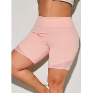 

Stitching Side Pockets Yoga Plus Size Biker Shorts, Light pink