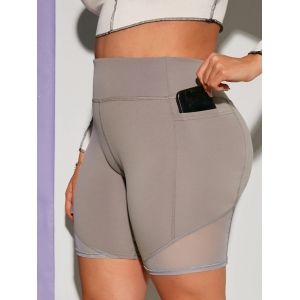 

Stitching Side Pockets Yoga Plus Size Biker Shorts, Dark gray