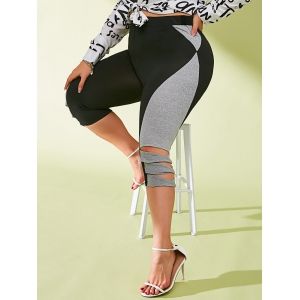 

Plus Size Colorblock Ladder Cut Capri Pants, Black