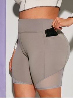 Stitching Side Pockets Yoga Plus Size Biker Shorts - DARK GRAY - XL