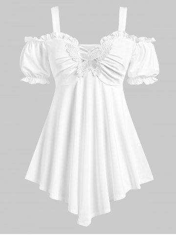 Plus Size Cold Shoulder Puff Sleeve Empire Waist Tee