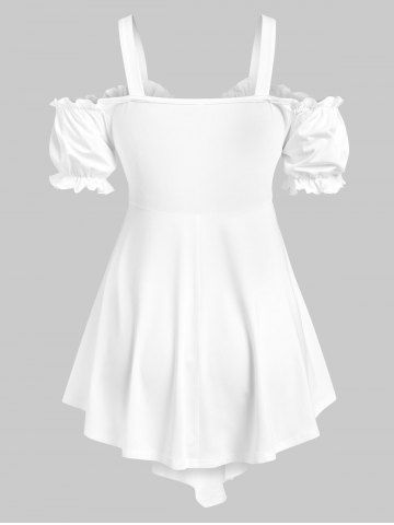Plus Size Cold Shoulder Puff Sleeve Empire Waist Tee