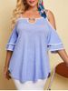 Plus Size Binding Cold Shoulder Keyhole Tunic Tee -  