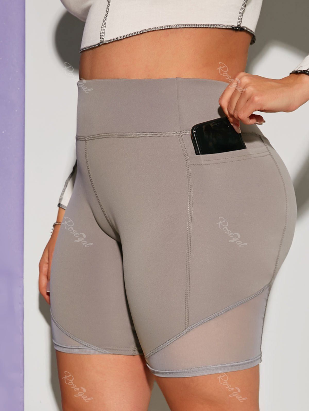 Cheap Stitching Side Pockets Yoga Plus Size Biker Shorts  