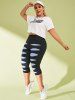 Legging Capri Déchiré Moulant Grande Taille - Noir 5X