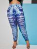 High Waisted 3D Ripped Printed Plus Size Jeggings -  