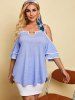 Plus Size Binding Cold Shoulder Keyhole Tunic Tee -  