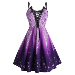 

Plus Size Ombre Butterfly Lace-up Crochet Panel Cami Dress, Purple