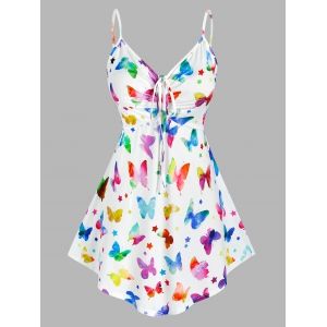 

Plus Size Butterfly Print Cinched Tank Top, White