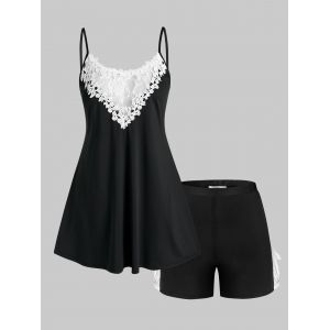

Plus Size Lace Panel Pajama Cami Top and Shorts Set, Black