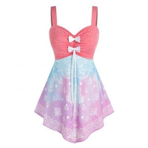 

Plus Size Bowknot Tie Dye Print Skirted Tunic Tank Top, Multi