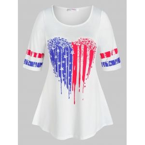 

Plus Size Heart Pattern American Flag Print Tee, White