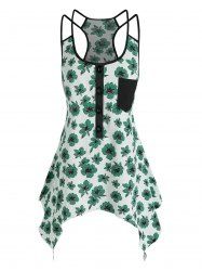 Débardeur Mouchoir à Imprimé Fleuri à Demi-Bouton - Vert XL