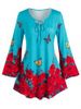 Plus Size Bell Sleeve Rose Butterfly Print Tee -  