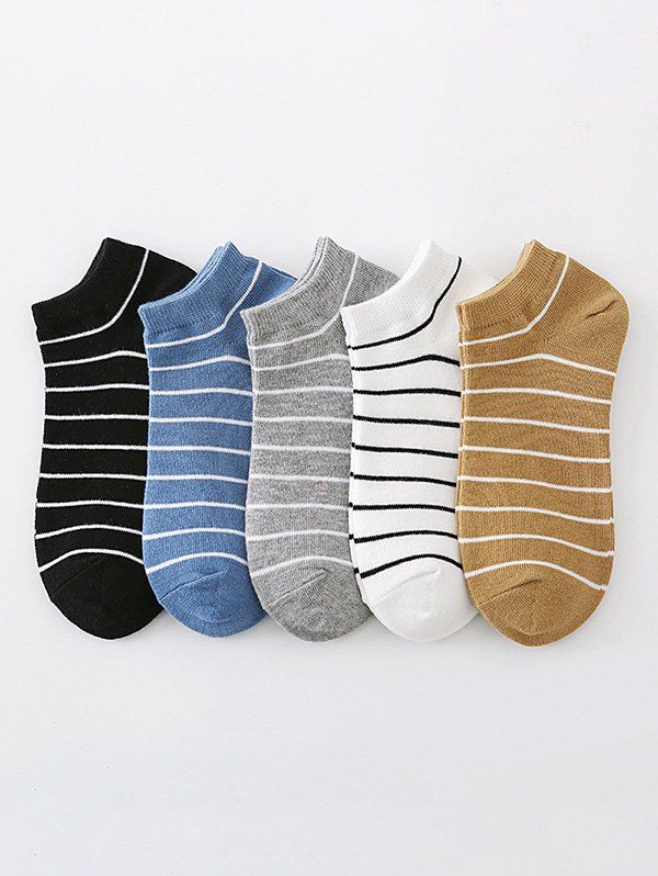 

5 Pairs Preppy Style Stripes Pattern Ankle Socks Set, Multi