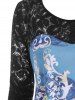 Plus Size Lace Insert Damask Print Handkerchief T Shirt -  