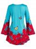 Plus Size Bell Sleeve Rose Butterfly Print Tee -  