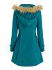 Hooded Faux Fur Insert Wool Blend Coat -  