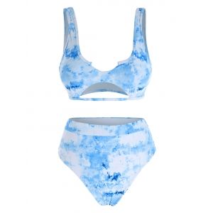 

Tie Dye Notched Underboob Tank Bikini Swimwear, Light blue