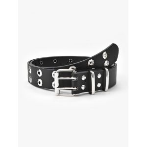 

Double Row Octagon Grommet Pin Buckle Belt, Black