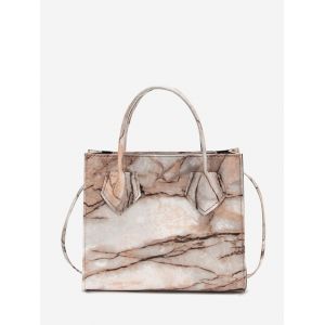 

Printed Marbling Square Handbag, White