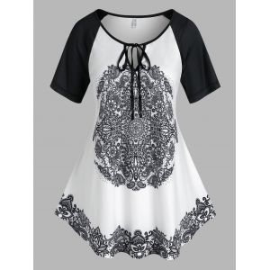 

Plus Size Tribal Print Raglan Sleeve Tee, White