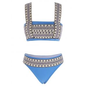 

Zig Zag Embroidered Tape Full Coverage Bikini Swimwear, Light blue