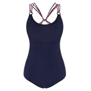 

Striped Strap Ring One-piece Swimsuit, White