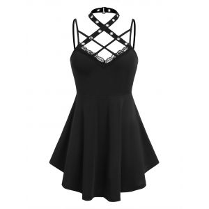 

Plus Size Gothic Grommets Crisscross Tank Top, Black