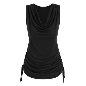 

Cowl Neck Cinched Ruched Tank Top, Black