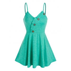 

Ruffle Buttons Flare Cami Tank Top, Light green